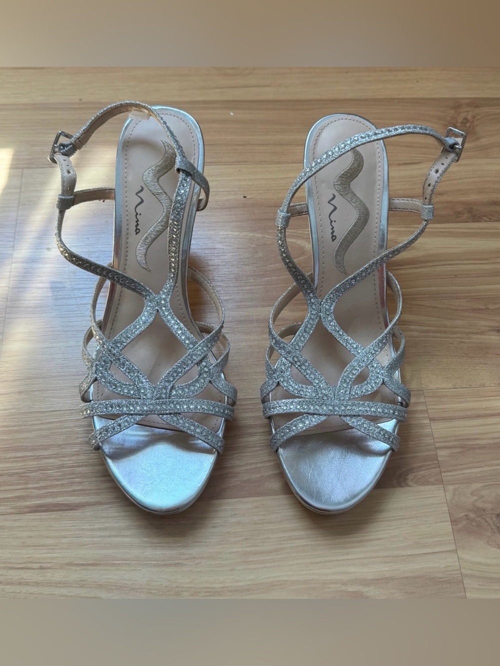 Nina Silver Glitter Strappy Heels